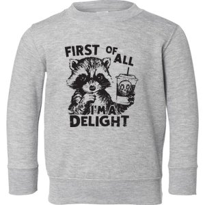 Funny Raccoon First Of All IM A Delight Sarcastic Toddler Sweatshirt