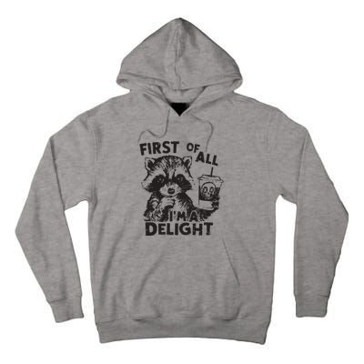 Funny Raccoon First Of All IM A Delight Sarcastic Tall Hoodie