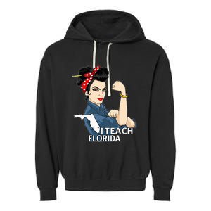 Florida Red For Ed Black Hair Strong Teacher Gifts Garment-Dyed Fleece Hoodie