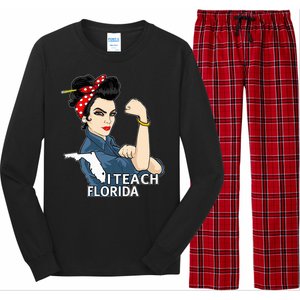 Florida Red For Ed Black Hair Strong Teacher Gifts Long Sleeve Pajama Set