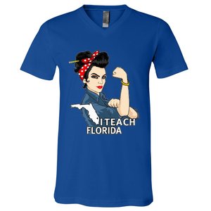 Florida Red For Ed Black Hair Strong Teacher Gifts V-Neck T-Shirt