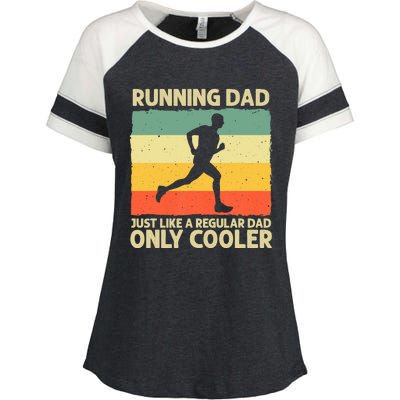 Funny Running For Dad Marathon Runner Coach Marathoner Enza Ladies Jersey Colorblock Tee