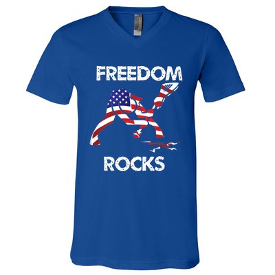 Freedom Rocks For Patriots And Music Lovers Cool Gift V-Neck T-Shirt