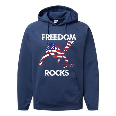 Freedom Rocks For Patriots And Music Lovers Cool Gift Performance Fleece Hoodie