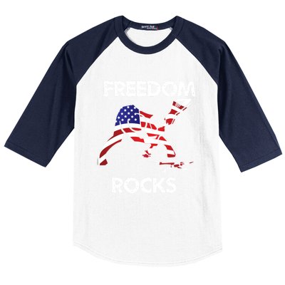 Freedom Rocks For Patriots And Music Lovers Cool Gift Baseball Sleeve Shirt