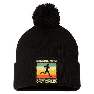 Funny Running For Women Mom Marathoner Runner Coach Racing Pom Pom 12in Knit Beanie