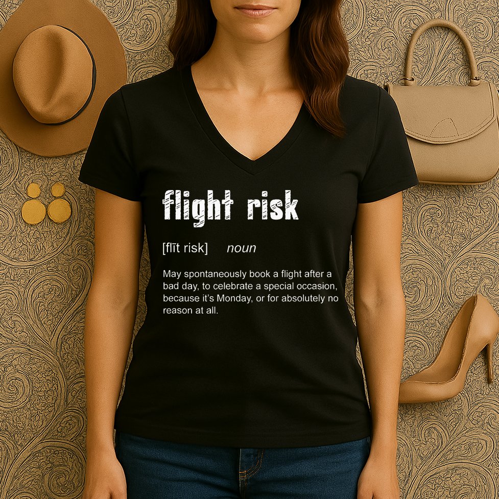 Flight Risk For Frequent Travelers Funny Travel Definition Women's V-Neck T-Shirt