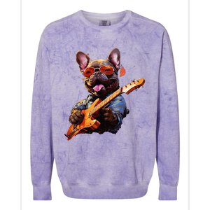 Funny Rock French Bulldog Playing Guitar Colorblast Crewneck Sweatshirt