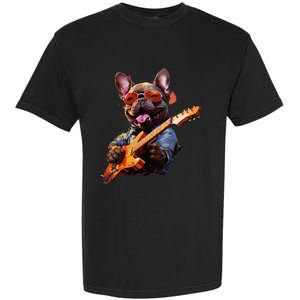 Funny Rock French Bulldog Playing Guitar Garment-Dyed Heavyweight T-Shirt