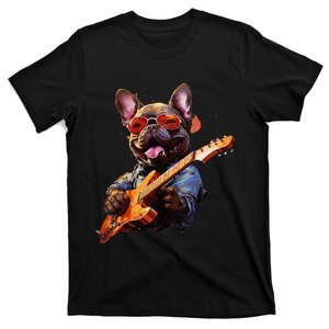 Funny Rock French Bulldog Playing Guitar T-Shirt