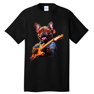 Funny Rock French Bulldog Playing Guitar Tall T-Shirt