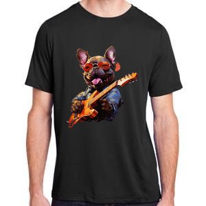 Funny Rock French Bulldog Playing Guitar Adult ChromaSoft Performance T-Shirt