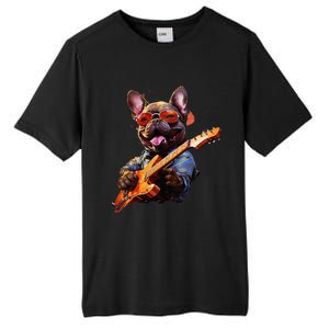 Funny Rock French Bulldog Playing Guitar Tall Fusion ChromaSoft Performance T-Shirt