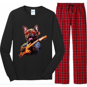 Funny Rock French Bulldog Playing Guitar Long Sleeve Pajama Set