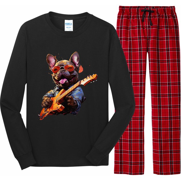 Funny Rock French Bulldog Playing Guitar Long Sleeve Pajama Set