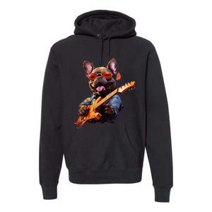 Funny Rock French Bulldog Playing Guitar Premium Hoodie