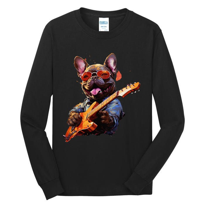 Funny Rock French Bulldog Playing Guitar Tall Long Sleeve T-Shirt