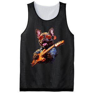 Funny Rock French Bulldog Playing Guitar Mesh Reversible Basketball Jersey Tank