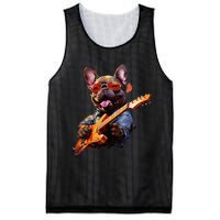 Funny Rock French Bulldog Playing Guitar Mesh Reversible Basketball Jersey Tank