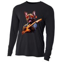 Funny Rock French Bulldog Playing Guitar Cooling Performance Long Sleeve Crew