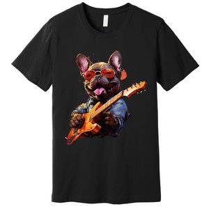 Funny Rock French Bulldog Playing Guitar Premium T-Shirt