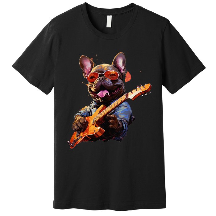 Funny Rock French Bulldog Playing Guitar Premium T-Shirt