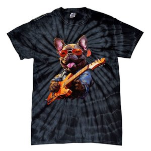 Funny Rock French Bulldog Playing Guitar Tie-Dye T-Shirt