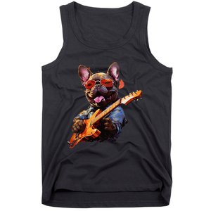 Funny Rock French Bulldog Playing Guitar Tank Top