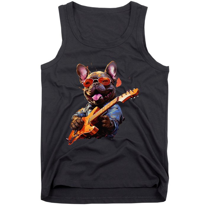 Funny Rock French Bulldog Playing Guitar Tank Top