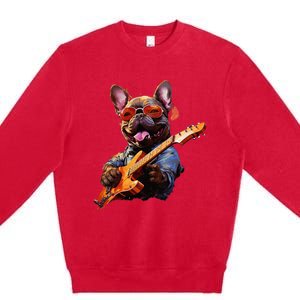 Funny Rock French Bulldog Playing Guitar Premium Crewneck Sweatshirt