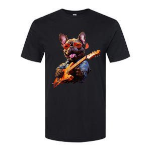 Funny Rock French Bulldog Playing Guitar Softstyle CVC T-Shirt