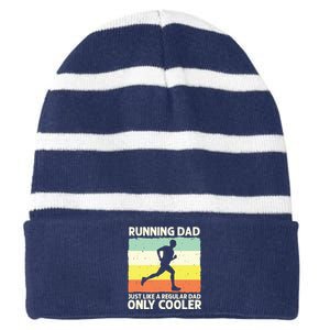 Funny Running For Men Dad Marathon Runner Coach Marathoner Striped Beanie with Solid Band