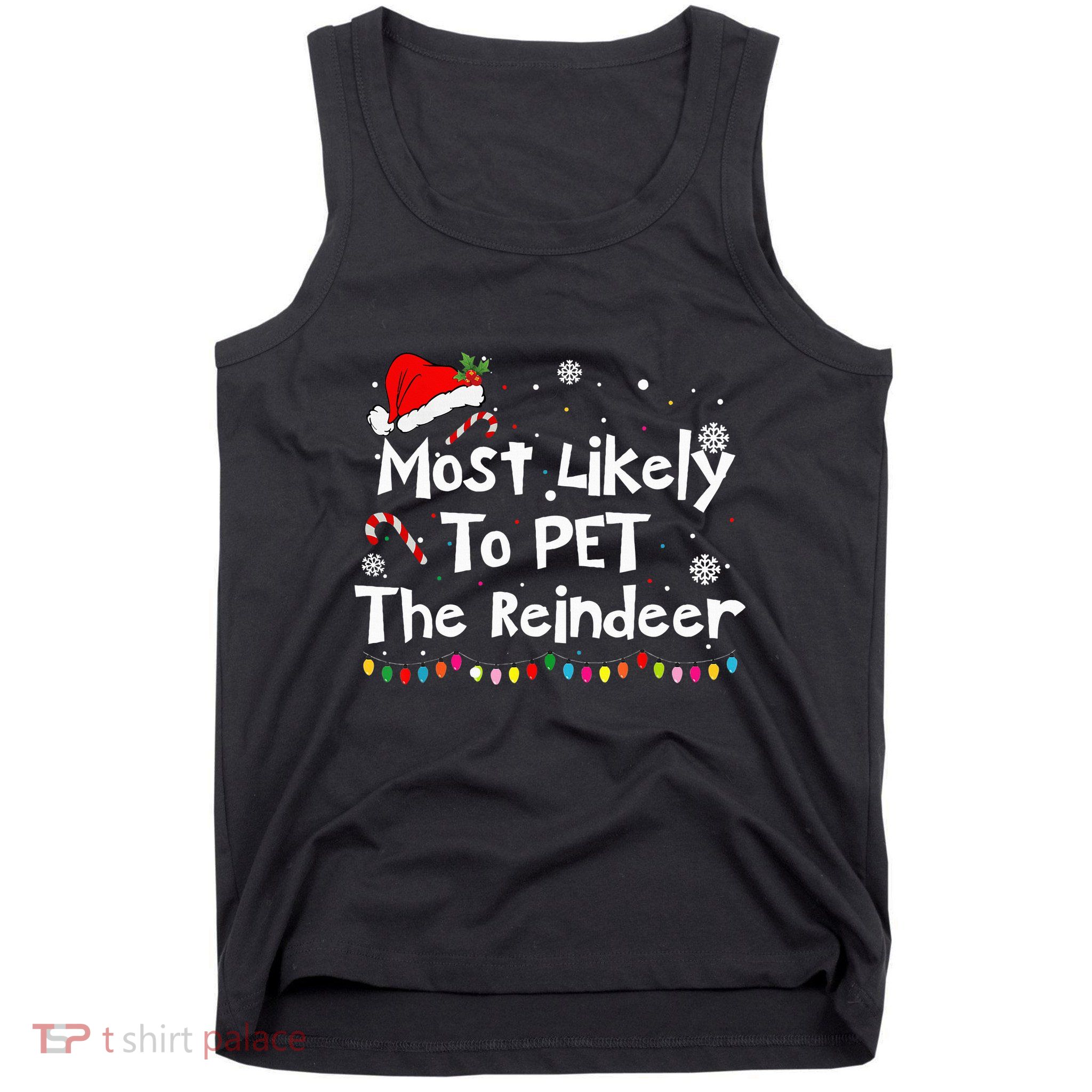 Funny Reindeer Family Christmas Holiday Santa Claus Hat Tank Top