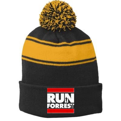 Funny Run Forrest Run Logo Stripe Pom Pom Beanie