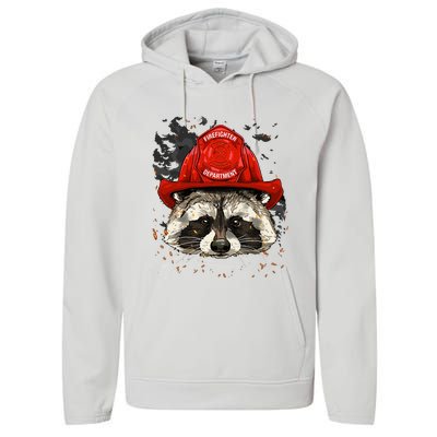 Firefighter Raccoon Fire Department Fireman Trash Panda Performance Fleece Hoodie