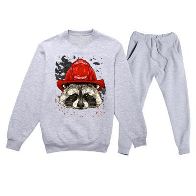 Firefighter Raccoon Fire Department Fireman Trash Panda Premium Crewneck Sweatsuit Set