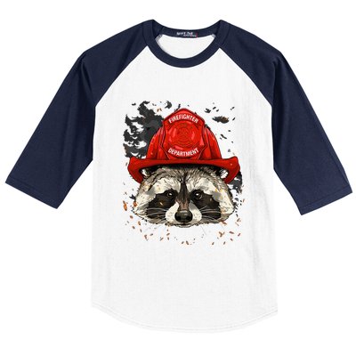 Firefighter Raccoon Fire Department Fireman Trash Panda Baseball Sleeve Shirt