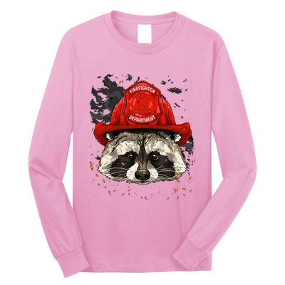 Firefighter Raccoon Fire Department Fireman Trash Panda Long Sleeve Shirt