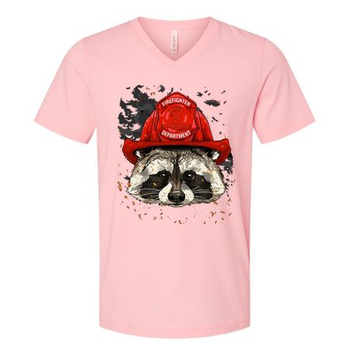 Firefighter Raccoon Fire Department Fireman Trash Panda V-Neck T-Shirt