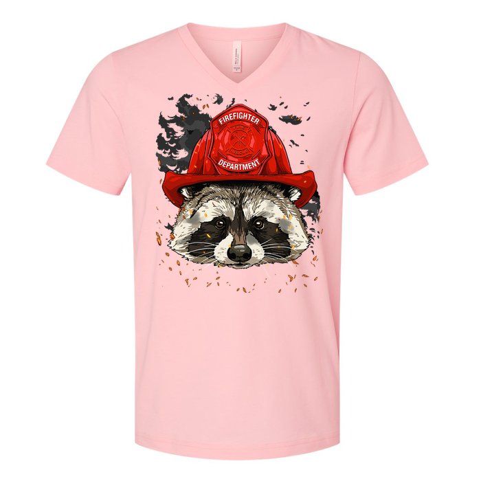 Firefighter Raccoon Fire Department Fireman Trash Panda V-Neck T-Shirt