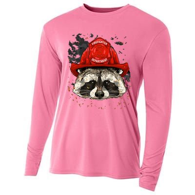 Firefighter Raccoon Fire Department Fireman Trash Panda Cooling Performance Long Sleeve Crew