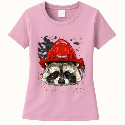 Firefighter Raccoon Fire Department Fireman Trash Panda Womens T-Shirt
