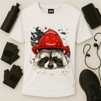 Firefighter Raccoon Fire Department Fireman Trash Panda Cooling Performance Crew T-Shirt