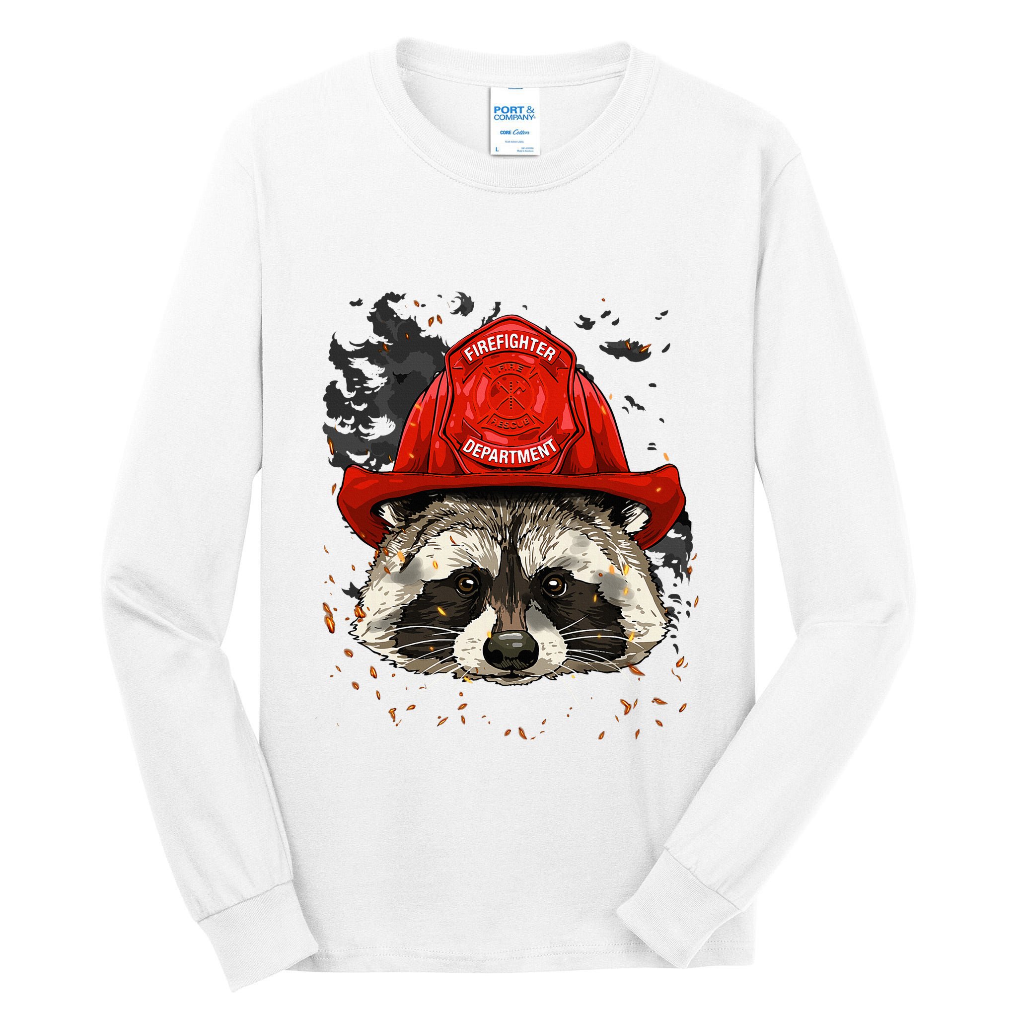 Firefighter Raccoon Fire Department Fireman Trash Panda Tall Long Sleeve T-Shirt