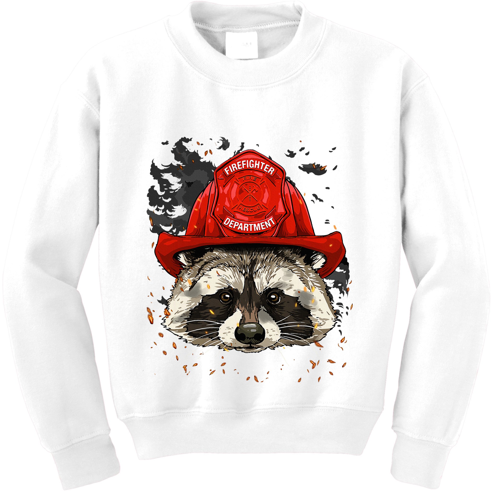 Firefighter Raccoon Fire Department Fireman Trash Panda Kids Sweatshirt
