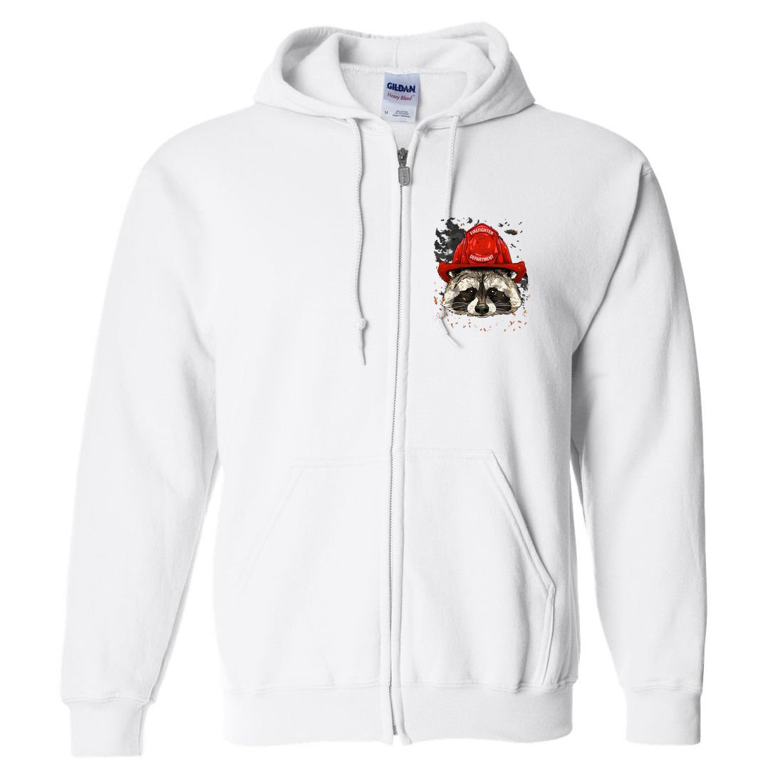 Firefighter Raccoon Fire Department Fireman Trash Panda Full Zip Hoodie