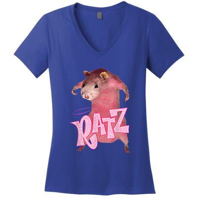 Funny Rat Funny Mouse Ratz Pink Ratz Mouse Meme Pink Rat Women's V-Neck T-Shirt