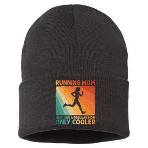 Funny Running For Mom Marathoner Runner Coach Racing  Sustainable Knit Beanie