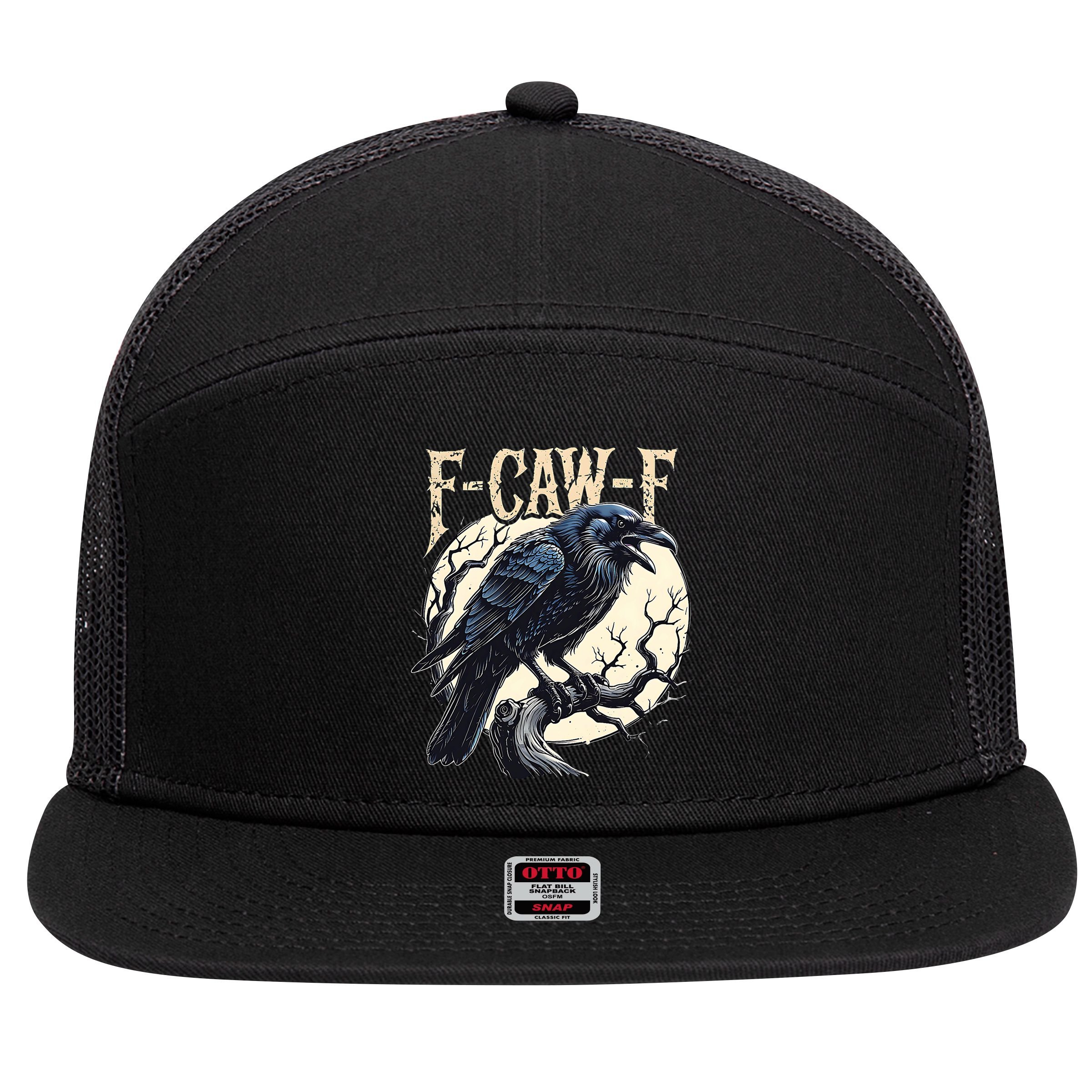 F-CAW-F Raven Funny Crow Pun Retro Gothic Aesthetic  7 Panel Mesh Trucker Snapback Hat