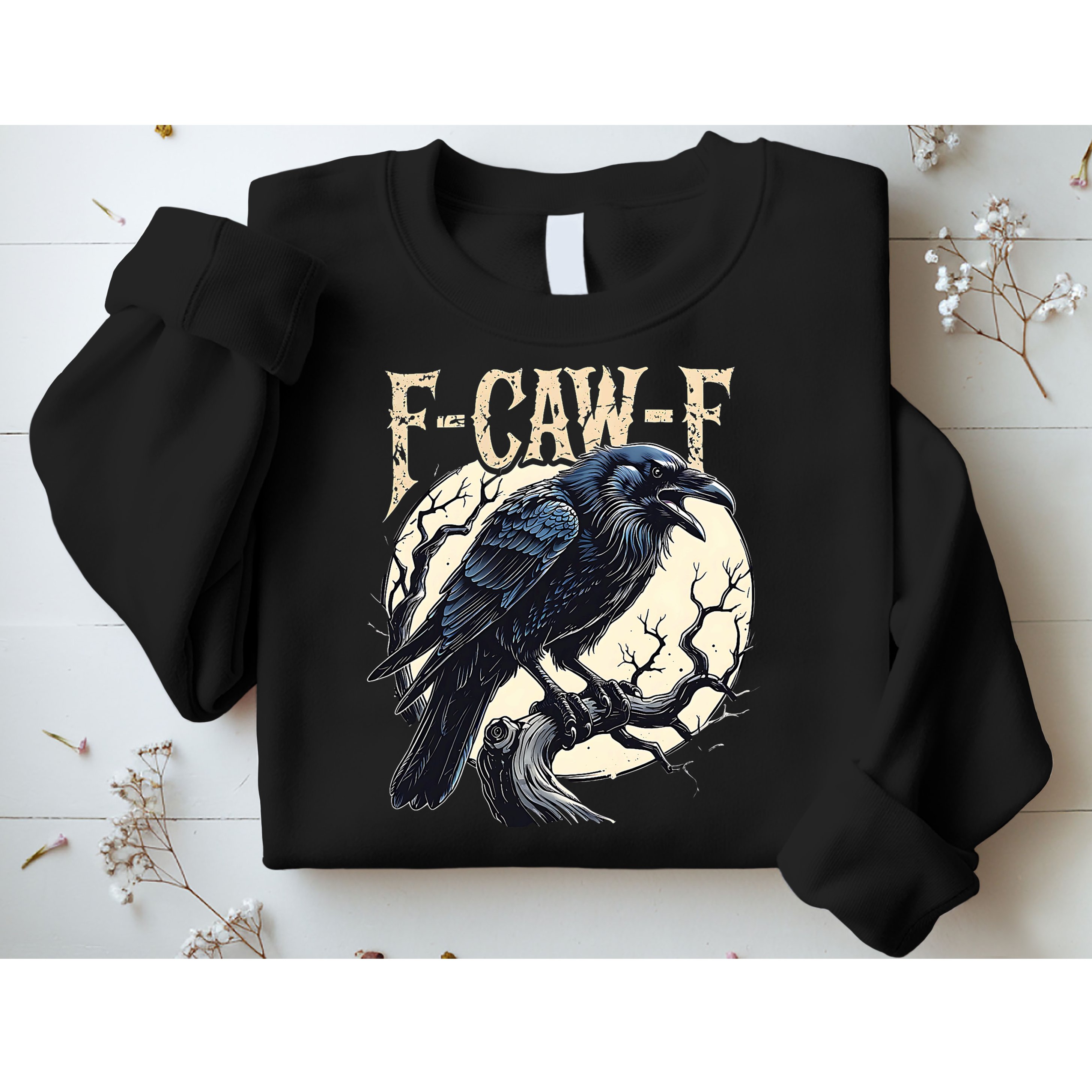 F-CAW-F Raven Funny Crow Pun Retro Gothic Aesthetic  Sweatshirt